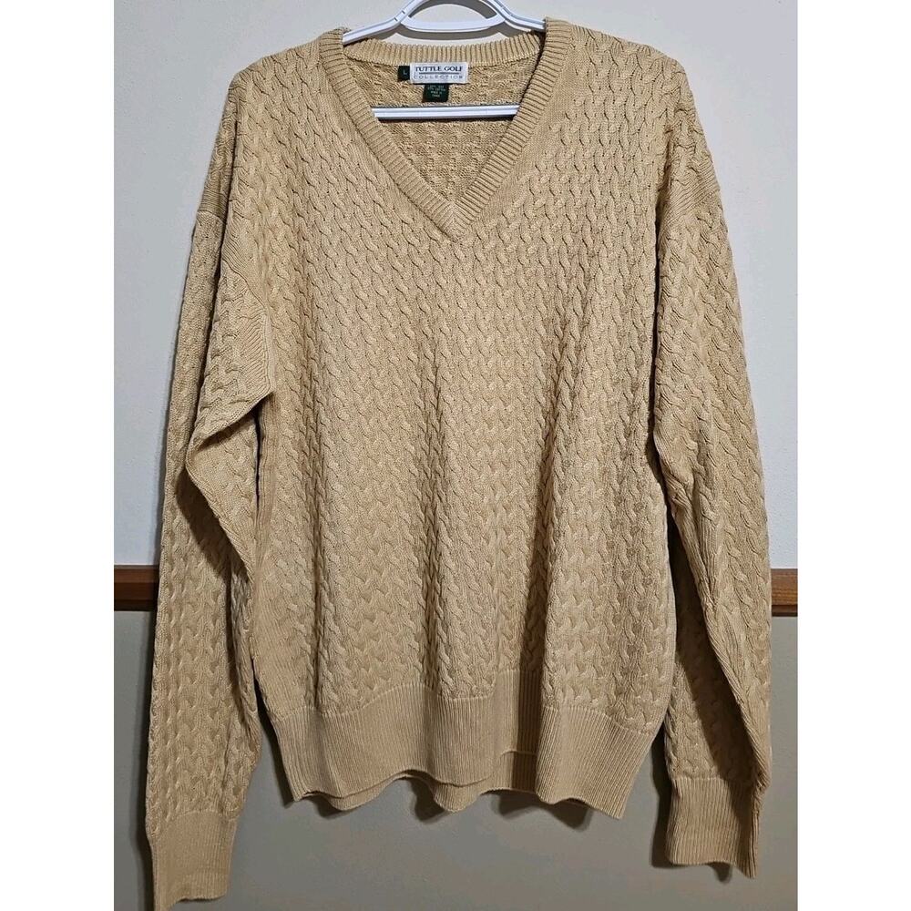 Tuttle Golf Collection Men's Large Silk Cotton Sweater Yellow Cable Knit